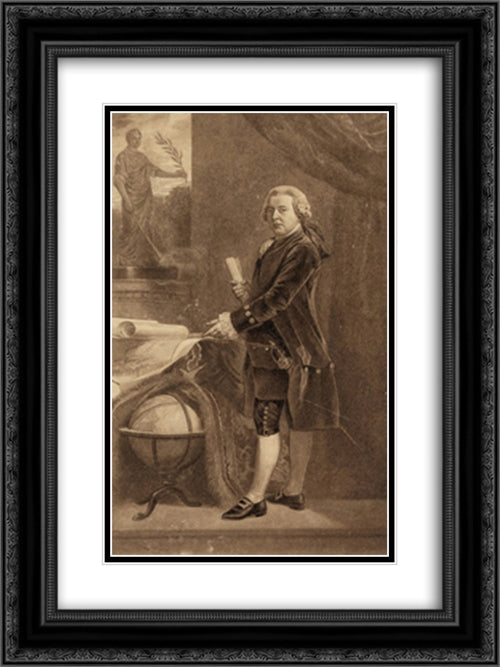 Vice-President John Adams, full-length portrait, standing next to globe, facing left, holding document 18x24 Black Ornate Wood Framed Art Print Poster with Double Matting by Library of Congress