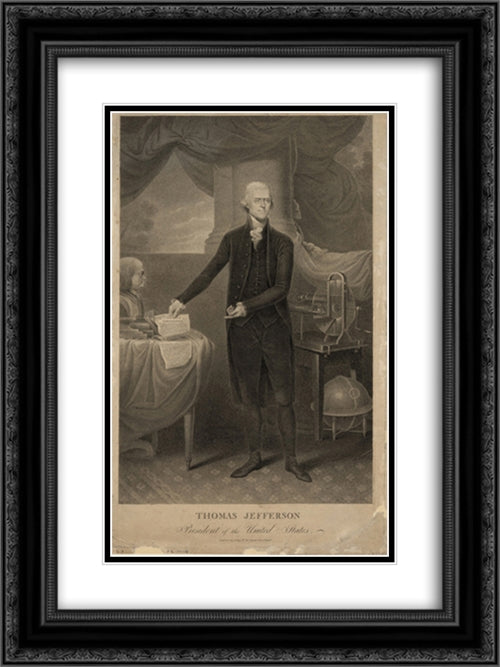 Thomas Jefferson, President of the United States 18x24 Black Ornate Wood Framed Art Print Poster with Double Matting by Library of Congress