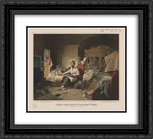 President Lincoln, writing the Proclamation of Freedom. January 1st, 1863 22x20 Black Ornate Wood Framed Art Print Poster with Double Matting by Library of Congress