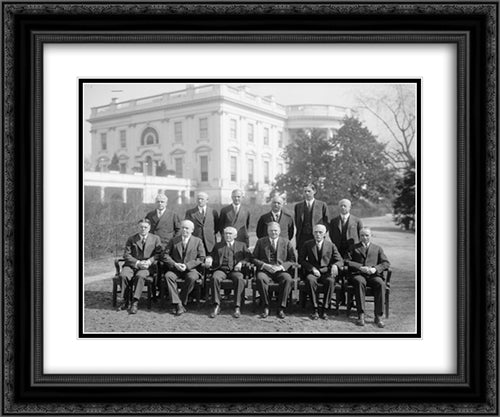 HOOVER, HERBERT C. CABINET 24x20 Black Ornate Wood Framed Art Print Poster with Double Matting by Library of Congress
