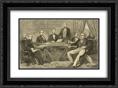 The cabinet at Washington 24x18 Black Ornate Wood Framed Art Print Poster with Double Matting by Library of Congress
