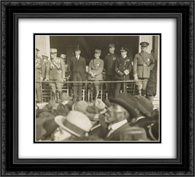 America's most notable gathering of military heroes, left to right, Jacques (Belgium), Diaz (Italy), Coolidge, Foch (France), Pershing, end Beatty (England) 22x20 Black Ornate Wood Framed Art Print Poster with Double Matting by Library of Congress