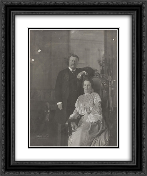 Theodore Roosevelt, three-quarter length portrait, standing, facing right; alongside his wife, seated 20x24 Black Ornate Wood Framed Art Print Poster with Double Matting by Library of Congress