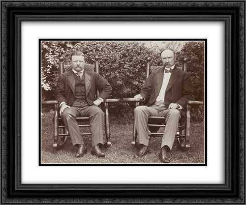 President Theodore Roosevelt and Senator Charles Fairbanks, seated in rocking chairs on a lawn at Sagamore Hill, Oyster Bay, N.Y. 24x20 Black Ornate Wood Framed Art Print Poster with Double Matting by Library of Congress