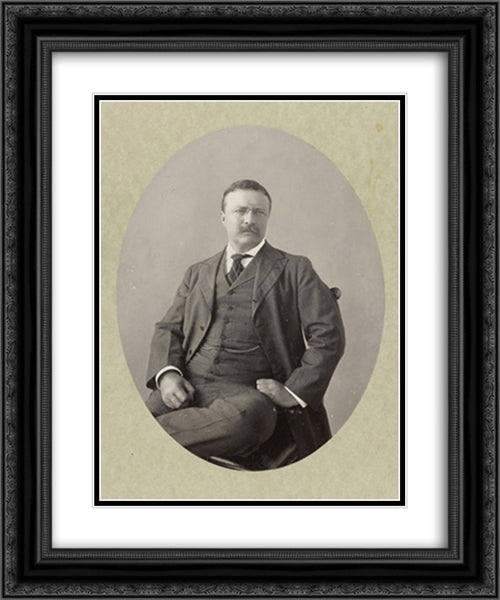 President Theodore Roosevelt three-quarter length portrait, seated left, looking slightly right 20x24 Black Ornate Wood Framed Art Print Poster with Double Matting by Library of Congress