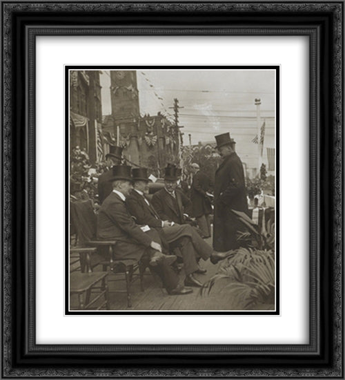 President Theodore Roosevelt seated talking with men at parade 20x22 Black Ornate Wood Framed Art Print Poster with Double Matting by Library of Congress