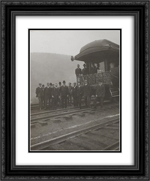 President Roosevelt, standing with twelve other men on railroad tracks, in front of locomotive 20x24 Black Ornate Wood Framed Art Print Poster with Double Matting by Library of Congress