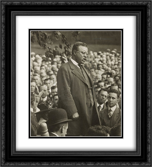 Theodore Roosevelt speaking to crowd at Sagamore Hill 20x22 Black Ornate Wood Framed Art Print Poster with Double Matting by Library of Congress