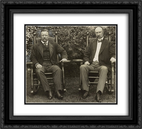 President Theodore Roosevelt and Vice President Charles Fairbanks, seated in rocking chairs, facing front, on lawn at Sagamore Hill, Oyster Bay, N.Y. 22x20 Black Ornate Wood Framed Art Print Poster with Double Matting by Library of Congress