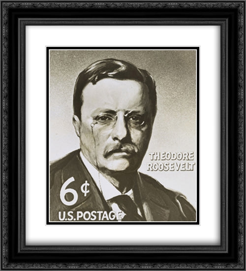 Roosevelt stamp issued 20x22 Black Ornate Wood Framed Art Print Poster with Double Matting by Library of Congress