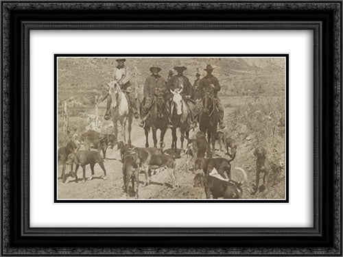 Theodore Roosevelt and other men on horseback with a pack of hunting dogs 24x18 Black Ornate Wood Framed Art Print Poster with Double Matting by Library of Congress