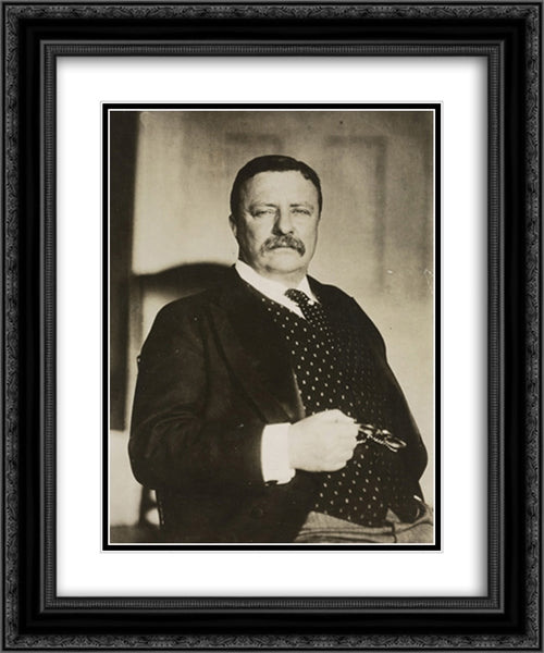 President Theodore Roosevelt, half-length portrait, facing left, holding eye glasses 20x24 Black Ornate Wood Framed Art Print Poster with Double Matting by Library of Congress
