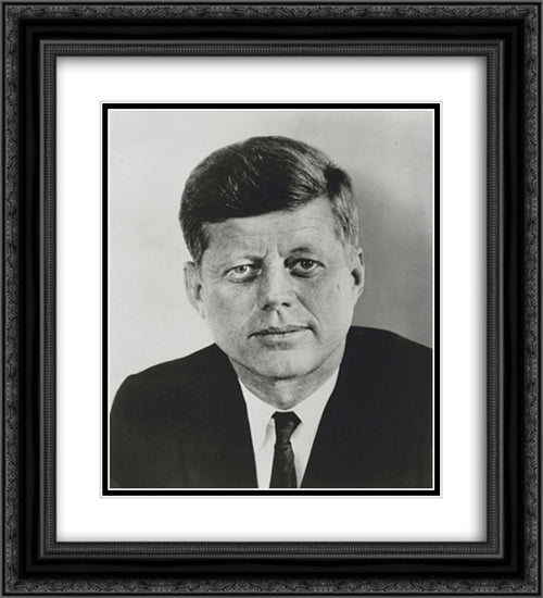 President John F. Kennedy, head-and-shoulders portrait, facing front 20x22 Black Ornate Wood Framed Art Print Poster with Double Matting by Library of Congress