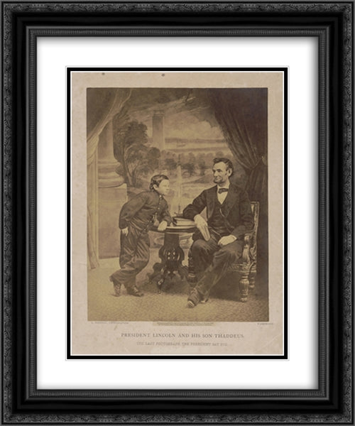 President Lincoln and his son Thaddeus. The last photograph the president sat for 20x24 Black Ornate Wood Framed Art Print Poster with Double Matting by Library of Congress