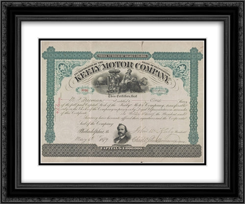 Incorporated by the State of Pennsylvania Keely motor company 24x20 Black Ornate Wood Framed Art Print Poster with Double Matting by Library of Congress