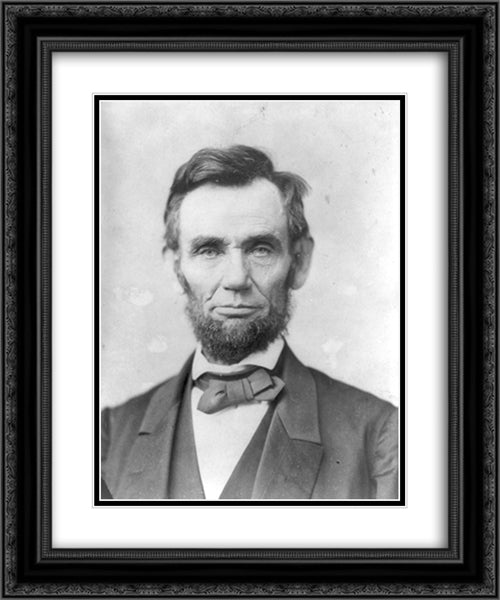 President Abraham Lincoln, head-and-shoulders portrait, facing front 20x24 Black Ornate Wood Framed Art Print Poster with Double Matting by Library of Congress