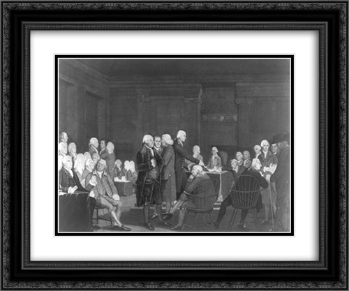 Congress voting the Declaration of Independence 24x20 Black Ornate Wood Framed Art Print Poster with Double Matting by Library of Congress