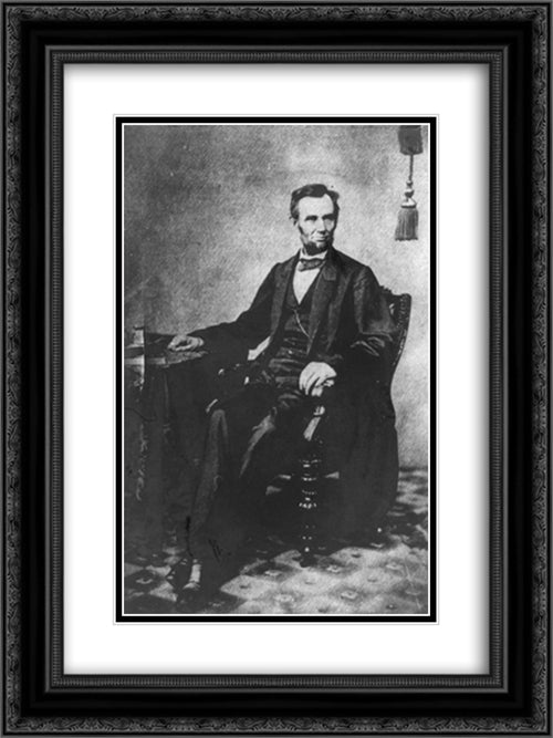 President Abraham Lincoln, full-length portrait, seated in a 'Brady' chair, November 8, 1863 18x24 Black Ornate Wood Framed Art Print Poster with Double Matting by Library of Congress