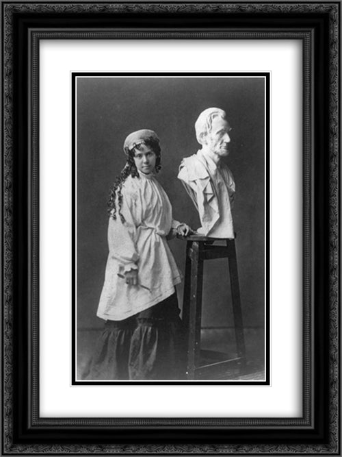 Vinnie Ream at work upon her Lincoln bust which rests upon the stand she used in the White House while President Lincoln posed for her 18x24 Black Ornate Wood Framed Art Print Poster with Double Matting by Library of Congress