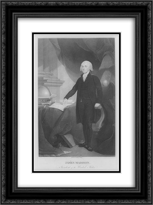 James Madison, President of the United States 18x24 Black Ornate Wood Framed Art Print Poster with Double Matting by Library of Congress