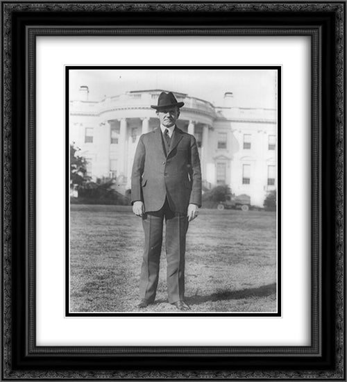 President Coolidge, full-length portrait, standing on south lawn of White House, facing front 20x22 Black Ornate Wood Framed Art Print Poster with Double Matting by Library of Congress