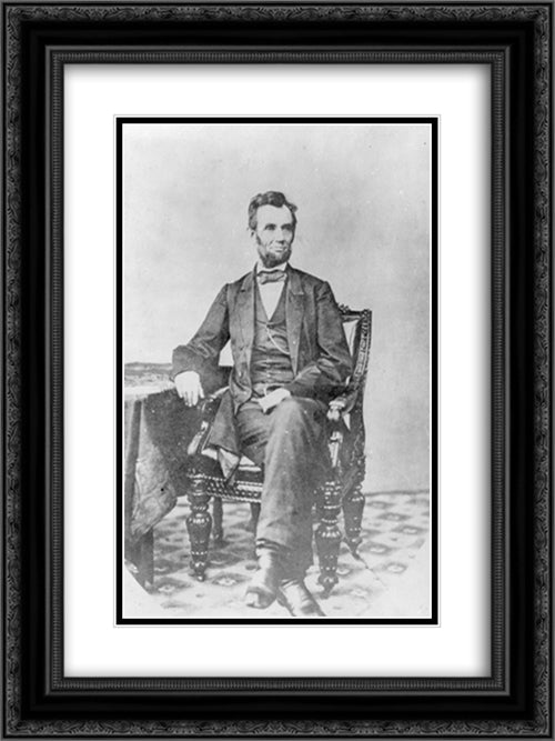President Abraham Lincoln, full-length portrait, seated and facing front 18x24 Black Ornate Wood Framed Art Print Poster with Double Matting by Library of Congress