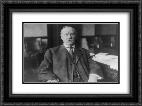 Grover Cleveland, half-length portrait, seated at desk, facing front 24x18 Black Ornate Wood Framed Art Print Poster with Double Matting by Library of Congress