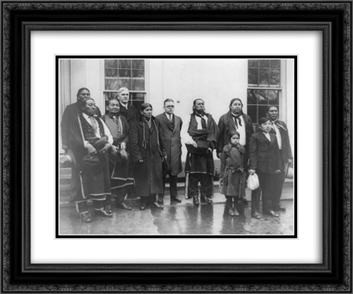 Osage Indians with Senator J.W. Harreld and Rep. S.J. Montgomery at the White House when they called upon President Coolidge 24x20 Black Ornate Wood Framed Art Print Poster with Double Matting by Library of Congress
