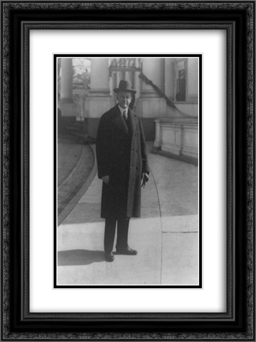 President Coolidge snapped as he left the White House today 18x24 Black Ornate Wood Framed Art Print Poster with Double Matting by Library of Congress