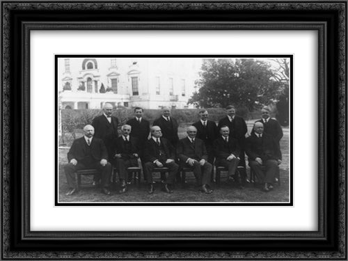President Warren G. Harding and his cabinet posed on the White House Lawn 24x18 Black Ornate Wood Framed Art Print Poster with Double Matting by Library of Congress