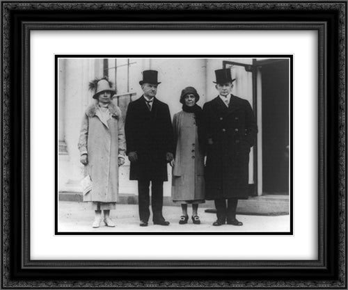 President and Mrs. Coolidge with Vice President and Mrs. Dawes, standing, full-length, on North Portico of the White House 24x20 Black Ornate Wood Framed Art Print Poster with Double Matting by Library of Congress
