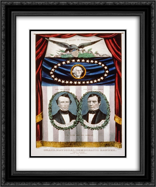Grand, national, democratic banner - press onward - portraits from daguerreotype 20x24 Black Ornate Wood Framed Art Print Poster with Double Matting by Library of Congress