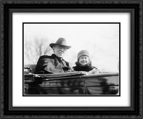 President Woodrow Wilson, half-length portrait, facing right, in automobile, with his second wife 24x20 Black Ornate Wood Framed Art Print Poster with Double Matting by Library of Congress