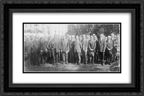 President Coolidge with Secty [sic] Hoover and members of the Radiomens [sic] Assn. 24x16 Black Ornate Wood Framed Art Print Poster with Double Matting by Library of Congress