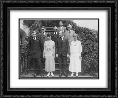 President and Mrs. Coolidge, standing on steps, with their two sons, Mr. and Mrs. Charles Gates Dawes, Frank W. Stearn, and Pierce Butler 24x20 Black Ornate Wood Framed Art Print Poster with Double Matting by Library of Congress