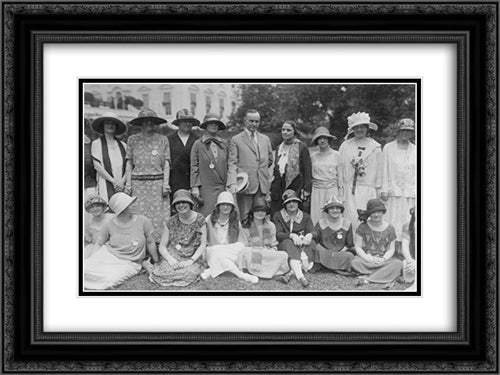 President Coolidge posed with Women's National Law Fraternity, on lawn 24x18 Black Ornate Wood Framed Art Print Poster with Double Matting by Library of Congress