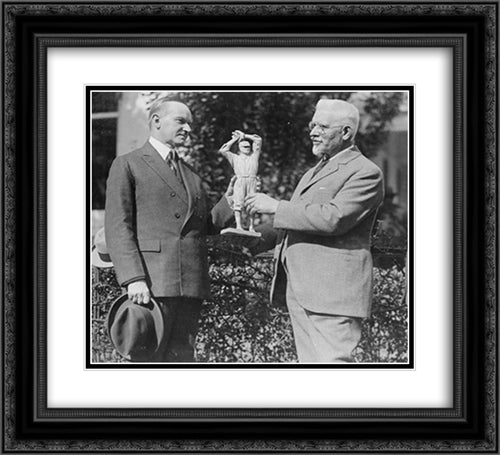 U.S.J. Dunbar presents a statue of Walter Johnson [to President Coolidge 22x20 Black Ornate Wood Framed Art Print Poster with Double Matting by Library of Congress