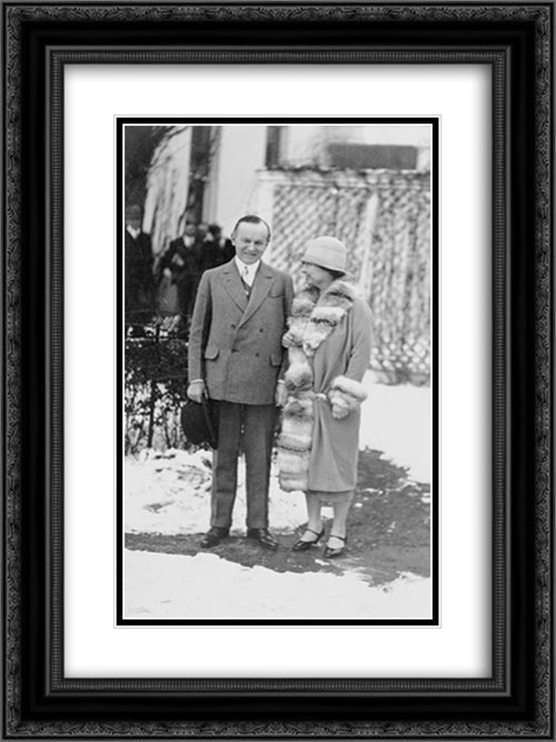 President Coolidge and Helen Keller, full-length portrait, standing 18x24 Black Ornate Wood Framed Art Print Poster with Double Matting by Library of Congress