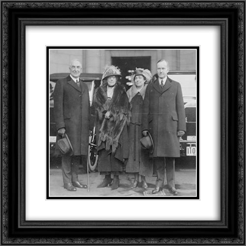 President and Mrs. Harding and Vice President and Mrs. Coolidge standing at Union Station, on their arrival for the inauguration 20x20 Black Ornate Wood Framed Art Print Poster with Double Matting by Library of Congress