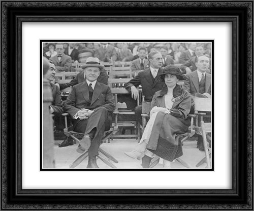 President and Mrs. Coolidge attending the circus 24x20 Black Ornate Wood Framed Art Print Poster with Double Matting by Library of Congress