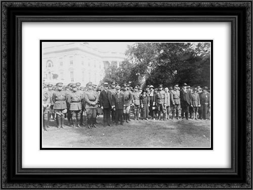 President Coolidge, standing, with members of the Military Order of the World War, on the White House lawn 24x18 Black Ornate Wood Framed Art Print Poster with Double Matting by Library of Congress