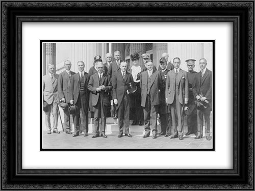 President Coolidge and Herbert Hoover posed, standing, with American Red Cross group 24x18 Black Ornate Wood Framed Art Print Poster with Double Matting by Library of Congress