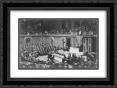 President Woodrow Wilson addressing Congress 24x18 Black Ornate Wood Framed Art Print Poster with Double Matting by Library of Congress