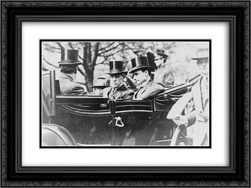 President Woodrow Wilson, center left, wearing top hat, and others seated in open automobile 24x18 Black Ornate Wood Framed Art Print Poster with Double Matting by Library of Congress