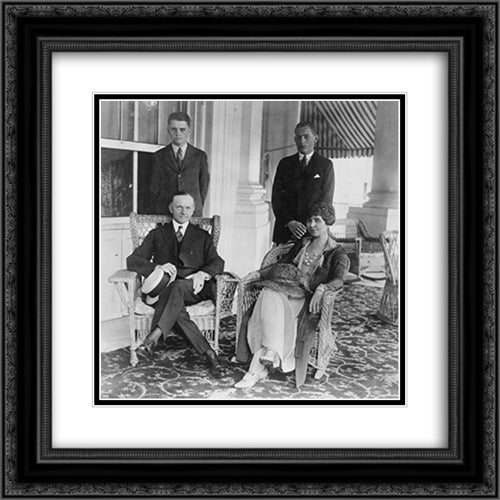 President and Mrs. Coolidge, full-length portraits, seated on porch, with their two sons standing behind them 20x20 Black Ornate Wood Framed Art Print Poster with Double Matting by Library of Congress