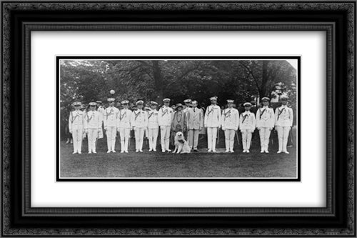 President and Mrs. Coolidge posing with Navy officers(?) 24x16 Black Ornate Wood Framed Art Print Poster with Double Matting by Library of Congress