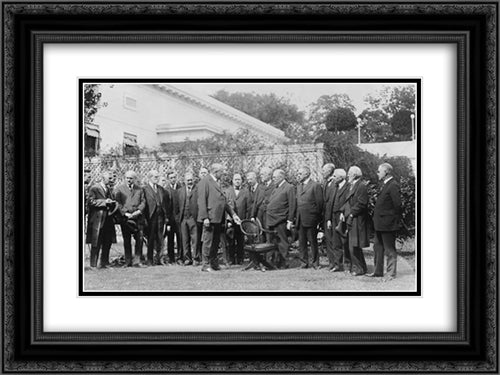 President Harding presenting to the Roosevelt Memorial Society the chair used by President Roosevelt when he was in the White House 24x18 Black Ornate Wood Framed Art Print Poster with Double Matting by Library of Congress