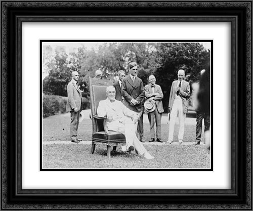 President Harding was today presented with a chair made from the first American battleship 'The Revenge' 24x20 Black Ornate Wood Framed Art Print Poster with Double Matting by Library of Congress
