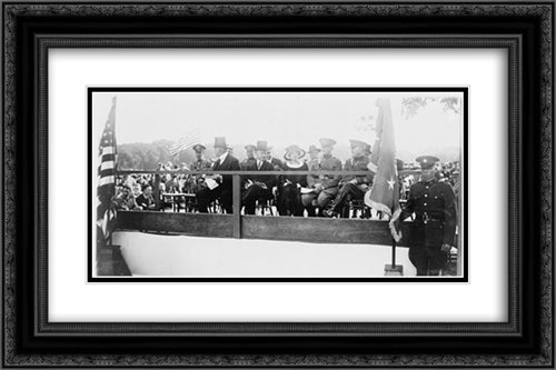 President Coolidge and Sec. of War Weeks, with high Army and Navy officials reviewing the Defense Day parade 24x16 Black Ornate Wood Framed Art Print Poster with Double Matting by Library of Congress