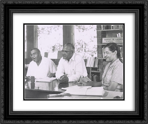 Rosa Parks meeting with Dr. Fred Paterson (center), President, Tuskegee Institute and James Johnson, Highlander Folk School, Monteagle, Tennessee 24x20 Black Ornate Wood Framed Art Print Poster with Double Matting by Library of Congress